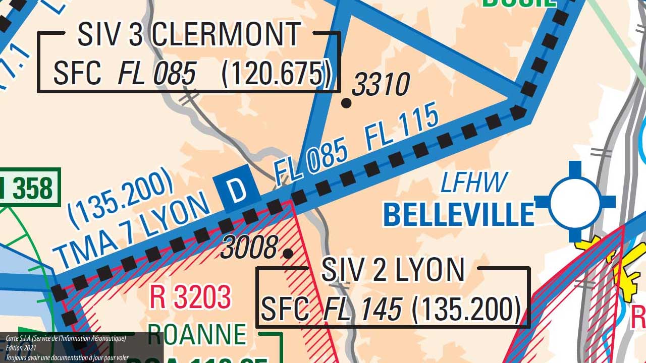 Les zones de navigation d’une carte aéronautique