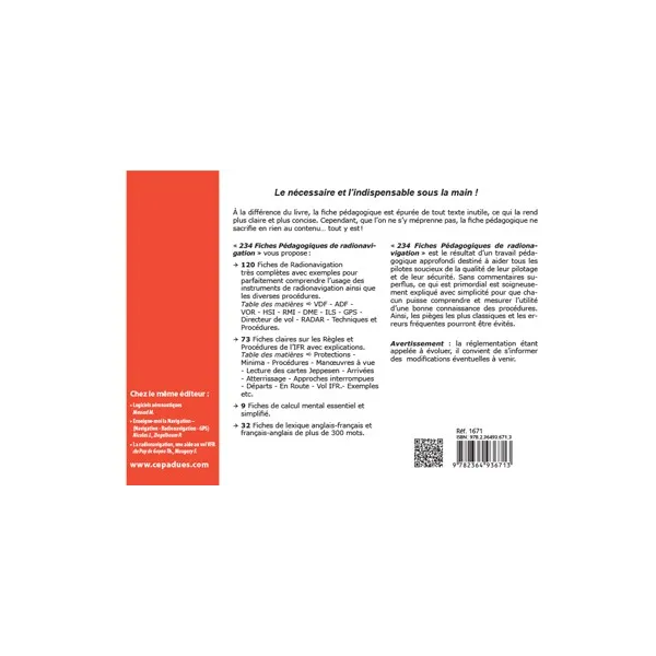 234 fiches pédagogiques de Radionavigation et d'introduction à l'IFR