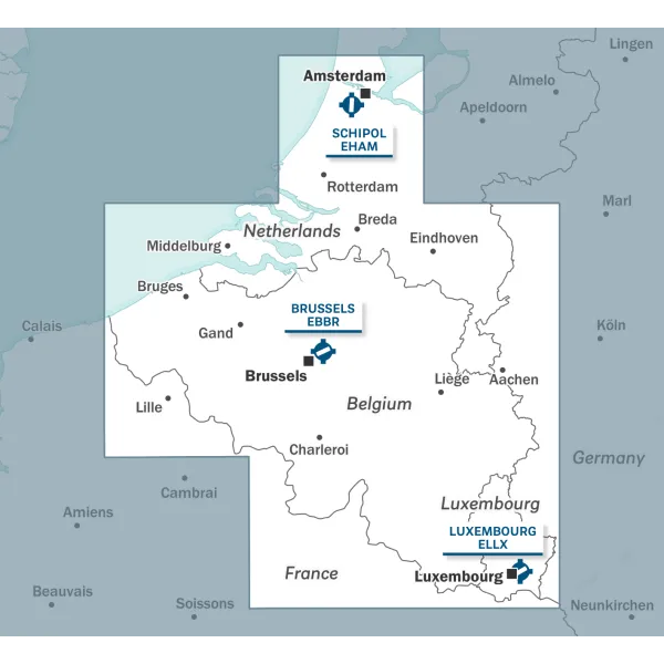 Carte VFR AIRMILLION Belgique Luxembourg et Sud de la Hollande 2025 Echelle de 1 250000