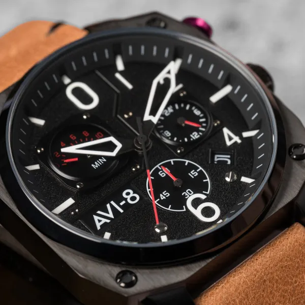 HAWKER HUNTER Retrograde Chronograph CHARCOAL EMBER BROWN for airplane pilots | BAYO