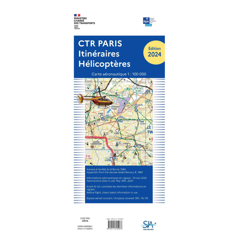 Carte VFR SIA Itinéraires Hélicoptères (Paris CTR 2 et 3) au 1:100000 2024