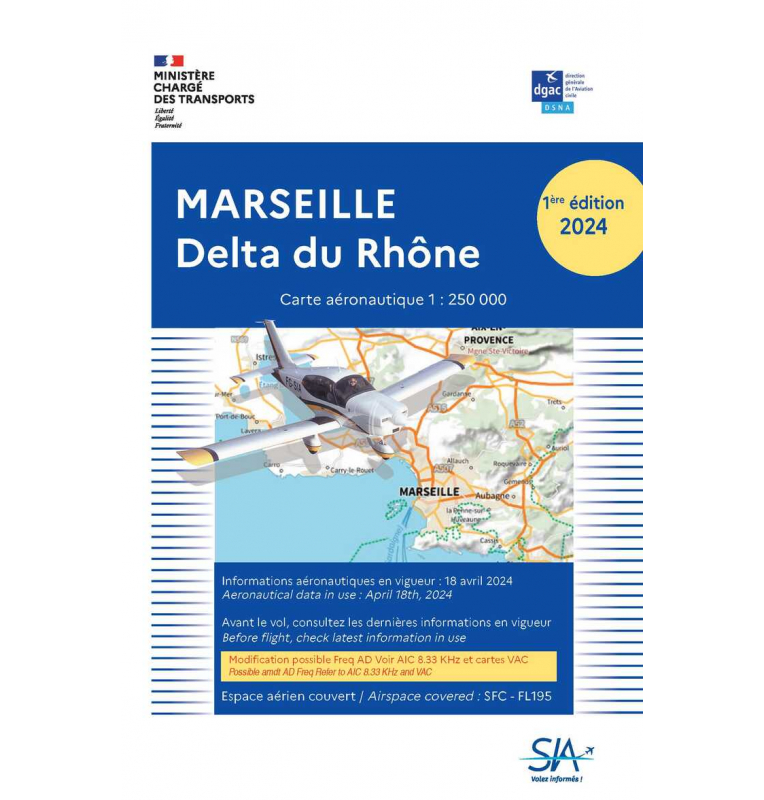 Carte VFR SIA 2024 Marseille Delta du Rhône au 1:250000