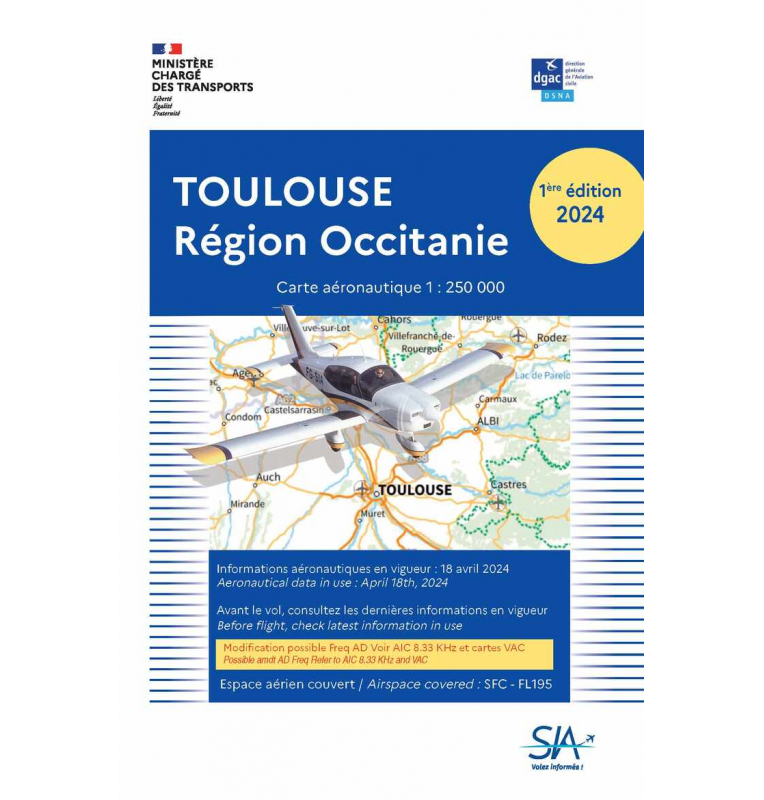 Carte VFR SIA 2024 Toulouse Midi Pyrénées au 1:250000