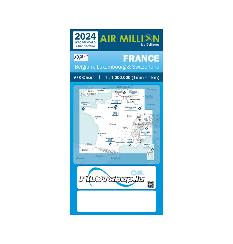 Carte VFR AIRMILLION France, Luxembourg, Belgique, Suisse 2024