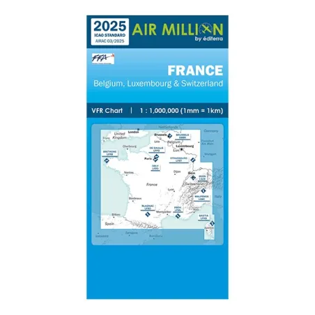 Carte VFR AIRMILLION France Belgique Luxembourg et Suisse 2025 Echelle de 1 1000000