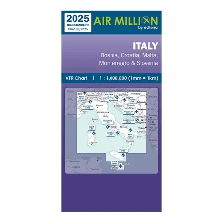 Carte VFR AIRMILLION Italie Bosnie Croatie Malte Monténégro et Slovénie 2025 Echelle de 1 1000000