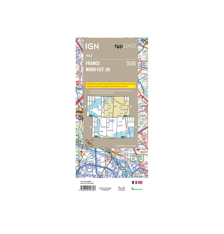Cartes 2025 Nord-Est IGN OACI VFR Régionales verso Echelle 1 500000