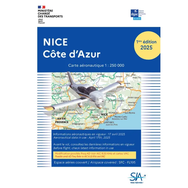 VFR SIA Chart Nice Côte d'Azur 1:250,000 for airplane pilots | BAYO