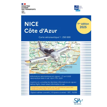VFR SIA Chart Nice Côte d'Azur 1:250,000 for airplane pilots | BAYO