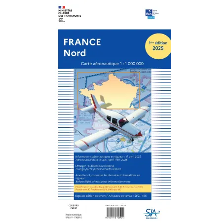 VFR SIA Chart North of France 1:1 000 000 for airplane pilots | BAYO