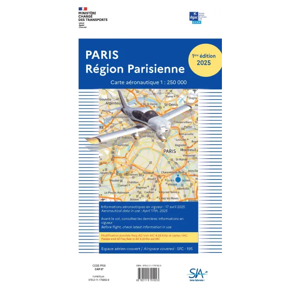 VFR SIA Chart Paris Region 1:250,000 for airplane pilots | BAYO