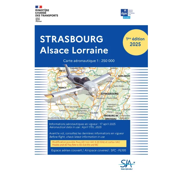 VFR SIA Chart Strasbourg Alsace Lorraine 1:250000 for airplane pilots | BAYO