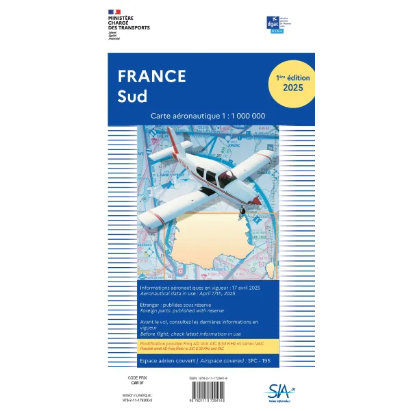 VFR SIA Chart South of France 1:1 000 000 for airplane pilots | BAYO