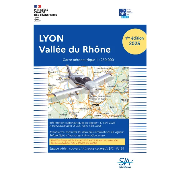 VFR SIA Chart Lyon Rhône Valley 1:250,000 for airplane pilots | BAYO