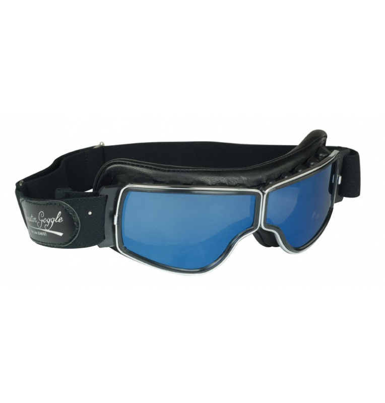 Lunettes Aviator Goggle Cuir noir  - 1