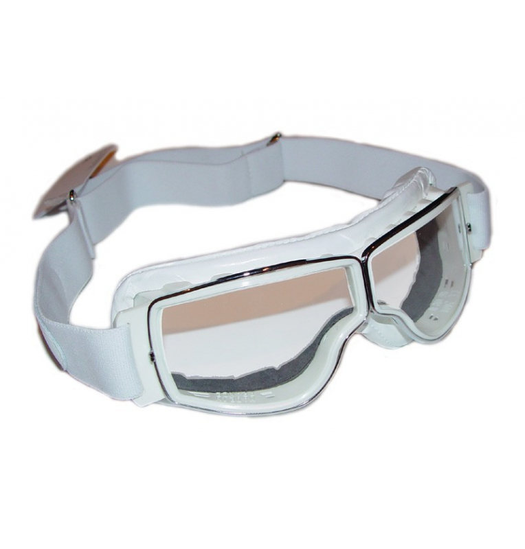 Lunettes Aviator Goggle Cuir blanc avec passages de lunettes de vue