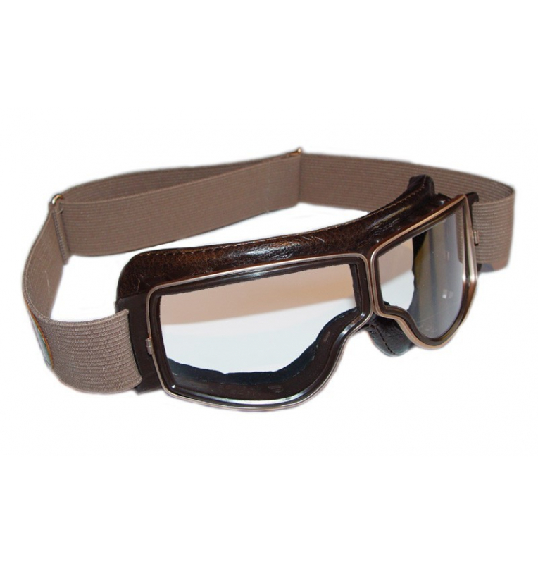 Lunettes Aviator Goggle Cuir marron vieilli avec passages de lunettes de vue  - 1