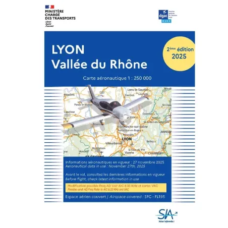 Carte VFR seconde édition 2025 SIA Lyon Vallée du Rhône au format 1:250000