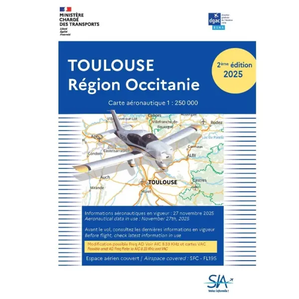 SIA VFR Chart – Second Edition 2025, Toulouse Occitanie Region, 1:250,000 Scale