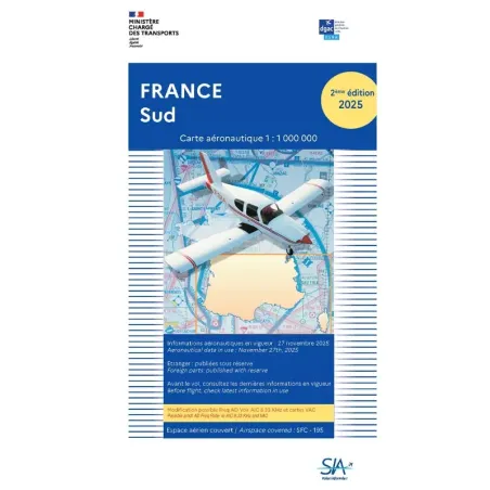 Carte VFR SIA Sud de la France au format 1:1 000 000 seconde édition 2025
