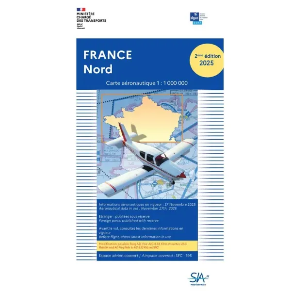 Carte VFR SIA Nord de la France au format 1:1 000 000 seconde édition 2025