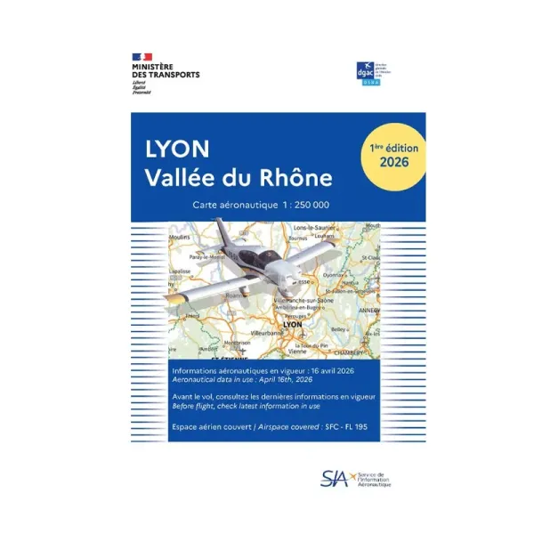 Carte VFR première édition 2026 SIA Lyon Vallée du Rhône au format 1:250000