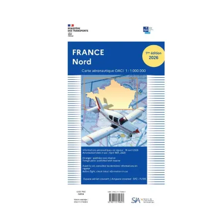 Carte VFR SIA Nord de la France au format 1:1 000 000 première édition 2026