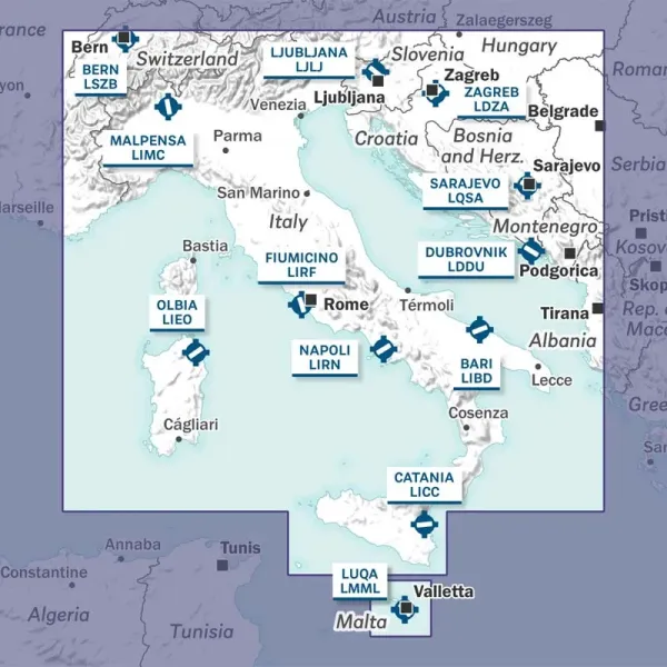 Carte ouverte VFR AIRMILLION Italie Bosnie Croatie Malte Monténégro et Slovénie 2026 Echelle de 1 1000000