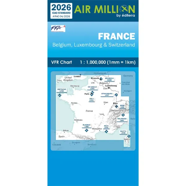 Carte VFR AIRMILLION France Belgique Luxembourg et Suisse 2026 Echelle de 1 1000000