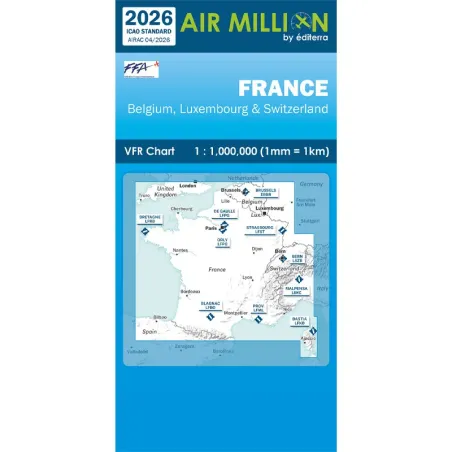 Carte VFR AIRMILLION France Belgique Luxembourg et Suisse 2026 Echelle de 1 1000000