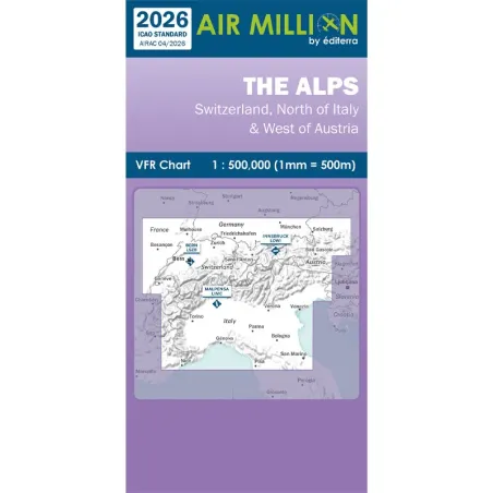 AIRMILLION VFR Chart The Alps 2026 Scale 1:500,000