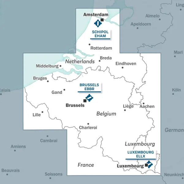 Carte ouverte VFR AIRMILLION Belgique Luxembourg et Sud de la Hollande 2026 Echelle de 1 250000