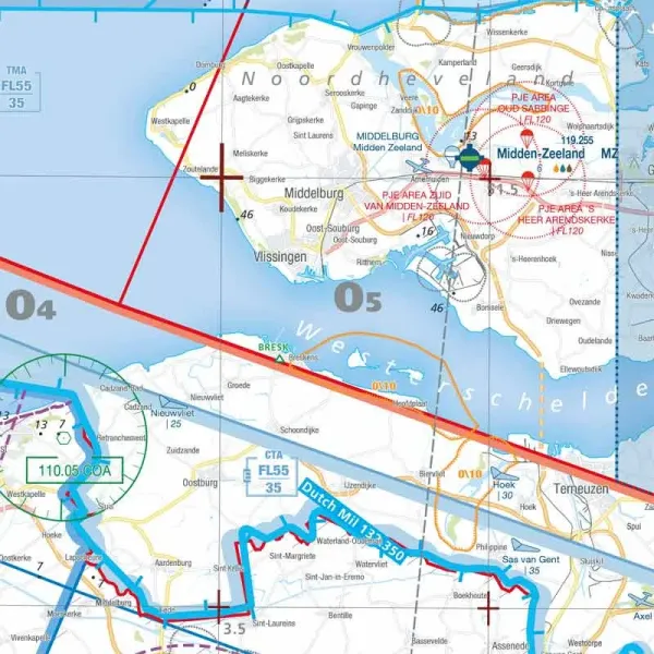 map et carte ouverte VFR AIRMILLION Belgique Luxembourg et Sud de la Hollande 2026 Echelle de 1 250000