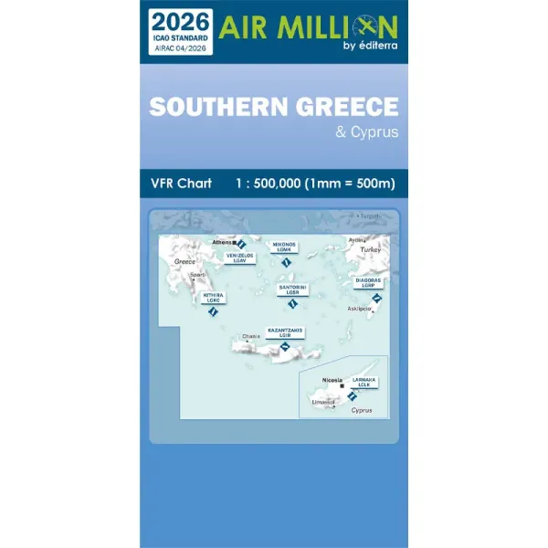 Carte VFR AIRMILLION Sud de la Grèce 2026 Echelle de 1 500000