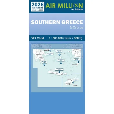 Carte VFR AIRMILLION Sud de la Grèce 2026 Echelle de 1 500000