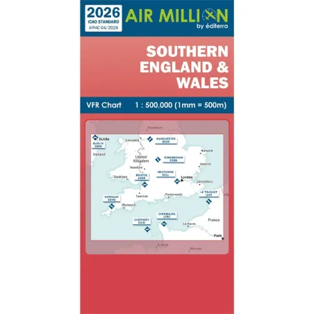 Carte VFR AIRMILLION Sud de l'Angleterre et du Pays de Galles 2026 Echelle de 1 500000
