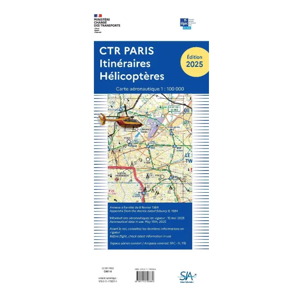 Carte VFR SIA Itinéraires Hélicoptères (Paris CTR 2 et 3) au 1:100000 2026