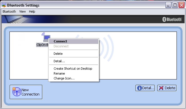 un clic droit sur la connexion avec l'antenne GPS bluetooth